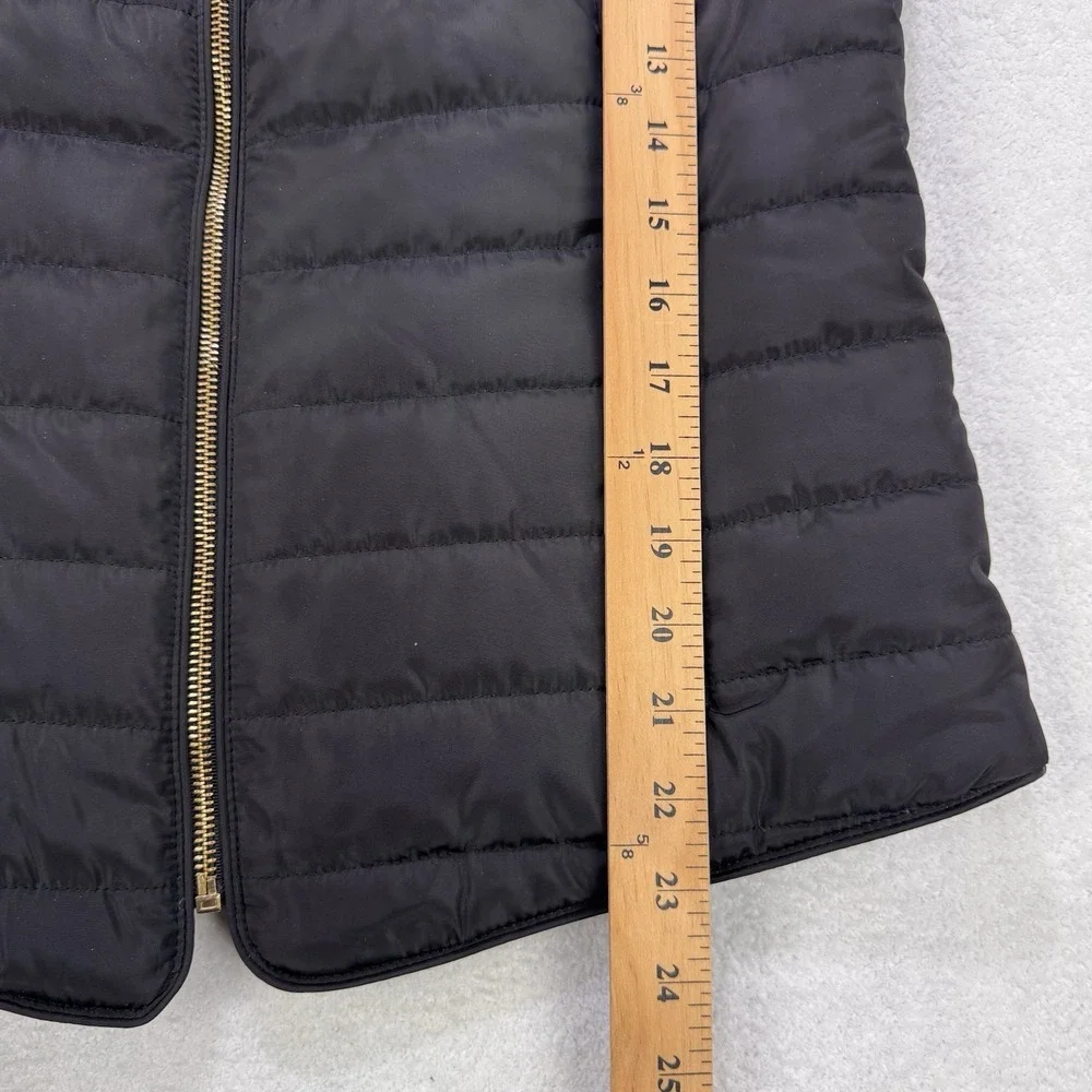 Guess Quilted Puffer Vest Women M Black Faux-fur Trim Gold-Tone‎ Full Zip